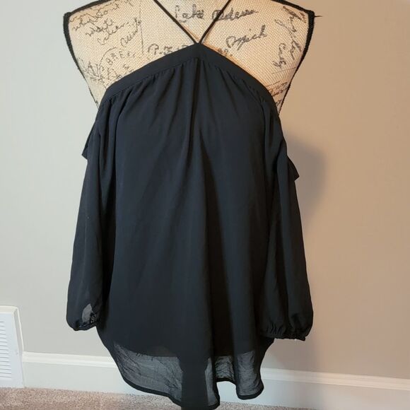 Papermoon black halter off the shoulder blouse - Picture 1 of 5